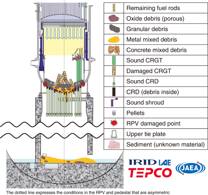 Estimated debris distribution and the RPV and PCV conditions in Unit 2
