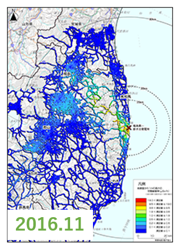 走行サーベイにより測定した空間線量率分布の変化
